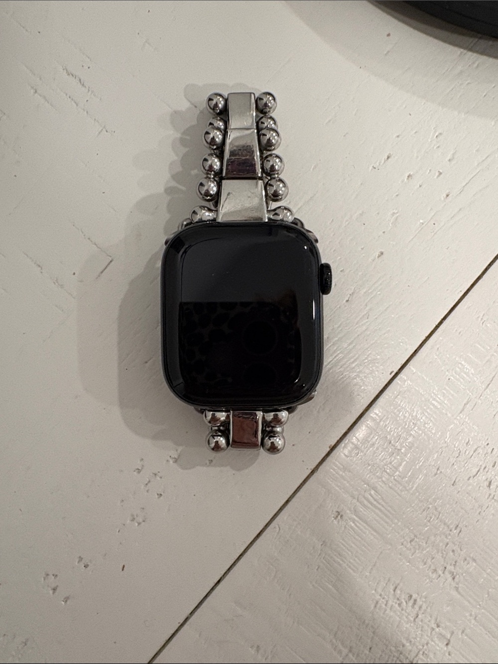 LAGOS Silver Beaded Watch Band with Black Face